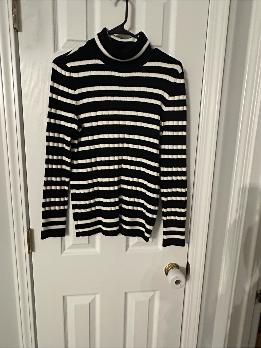 Talbots Black and White Striped Cowl Neck Sweater